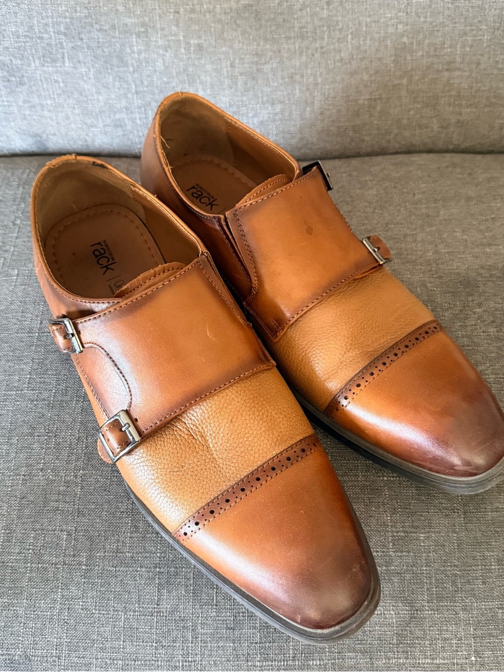 Rackjames Tan Double Monk Strap Leather Oxfords